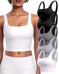lot 15877 image: Womens Sports Bras 5 Packs - Square Neck Longline Workout Crop Tank Tops Padded Yoga Camisole with Built in Pads (2BlackGreyLGrayWhite, 2XL)