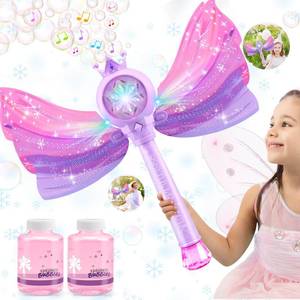 lot 15893 image: Britik Bubble Wands for Kids Girls - LED Light & Music Bubble Machine 3 AA Batteries & 2 Bubble Solutions, Outdoor Party Birthday Toys for Toddlers, Gift for 3 4 5 6 7 8 Year Old Girls, Purple