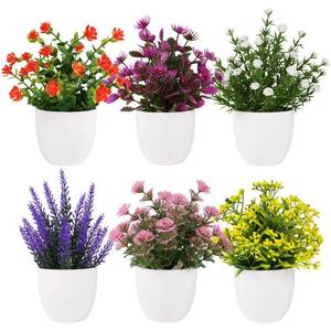 lot 15901 image: Yoratee Artificial Small Plant 6pcs Fake Flower Potted Plant Bathroom Faux Plant for Indoor Decor Window Tabletop Office Colorful Flower