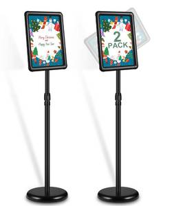 lot 15907 image: JACNITAD 2 Pack Adjustable Sign Holder Stand with Base, 8.5 x 11 Inch Vertical and Horizontal View Sign Displayed, Snap Open Frame for School Store Business Advertise Show Christmas Decor, Black