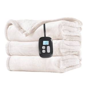 lot 15910 image: LaffyLo Electric Heated Blanket Twin Size 62 x 84, Dual-Sided Flannel Sherpa, LCD Display 10 Heat Levels 1-12H Auto-Off, ETL Certified Machine Washable for Bed & Couch, White