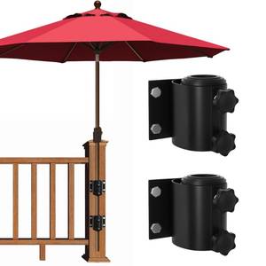 lot 16336 image: EliteShade USA Full Aluminum Non-Rust Deck Umbrella Mount, Heavy Duty Metal Patio Umbrella Base Stand, 2 Piece Outdoor Umbrella Holder for Deck Railing, Black