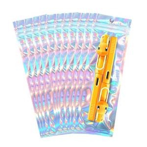 lot 16342 image: 100 Pcs 2.7x9 Inch Holographic Pen Bags - Resealable Smell-Proof Packaging Bags for Party Favors, Food Storage, Cosmetics, Jewelry, Craft Supplies & Lip gloss