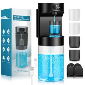 lot 16345 image: Automatic Mouthwash Dispenser for Bathroom,20.29 oz Touchless Electric Mouth Wash Dispensers Bathroom Accessories Set with 4 Magnetic Cups,4 Modes Wall Mounted Mouth Wash Dispenser for Home & Kids