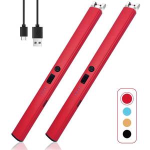 lot 16347 image: 2 PCS Candle Lighter,Windproof Flameless Electric Lighter with LED Power Display �� Safety Switch, Upgraded Plasma USB Rechargeable Lighters for Birthday Camping BBQ ��Red��