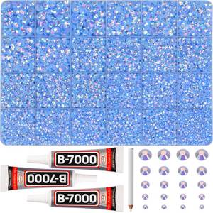 lot 16348 image: 31000Pcs Light Blue Resin Rhinestones for Bedazzling, 2-6mm Mixed Sizes Flatback Gems Crystal Jewels Diamonds Gemstones Stones with B7000 Glue for Crafting Clothes Nails