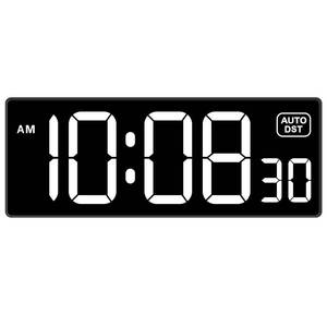 lot 16349 image: Soobest LED Digital Wall Clock with Seconds, Electric Clock Plug Auto DST Dimmer LED Large Display 10 Inches (White)
