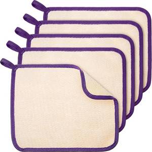 lot 16352 image: Tatuo 5 Pcs Exfoliating Face and Body Wash Cloths Towel Weave Bath Exfoliating Scrub Massage Bath Cloth for Women and Men, 10.23 x 8.66 Inch(Purple Edge)