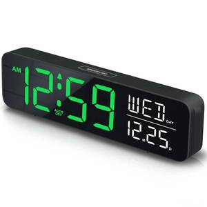 lot 16359 image: Peakeep Large Display Digital Alarm Clock for Bedrooms, Date Day of Week Desk Table Clocks for Living Room Office, Dimmable Plug in Electric Clock, 5 Volumes, Loud, Auto DST