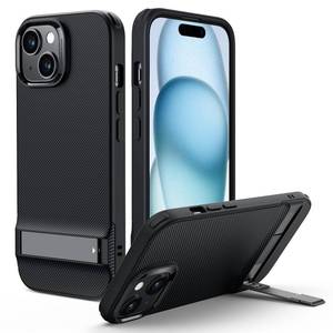 lot 16362 image: ESR for iPhone 15 Case, Metal Kickstand Case, 3 Stand Modes, Military-Grade Drop Protection, Supports Wireless Charging, Slim Back Cover with Patented Kickstand, Boost Series, Black