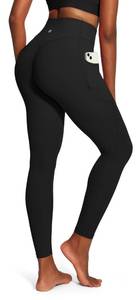 lot 16366 image: IUGA Scrunch Butt Lifting Leggings for Women Workout Tummy Control No Front Seam Compression Leggings with Pockets Yoga Pants Black Small