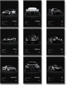 lot 16405 image: CSLGQGV Car Poster Vintage Racing Car Wall Art Supercar Canvas Prints Painting For Men Room Pictures Guys Dorm Room Aesthetics Decor Bedroom Office (Unframed,8�10inch,9pcs) black