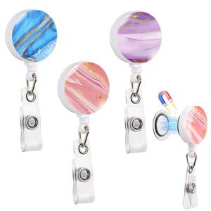 lot 16415 image: 3 Pack Magnetic Badge Reel Retractable Badge Holder 1.26 Plastic Marble Name Badge Holder Id Badge Clip Retractable Nurse Badge Reel Cute with 24 Inch Pull Cord for Shirt Teacher Doctor Office