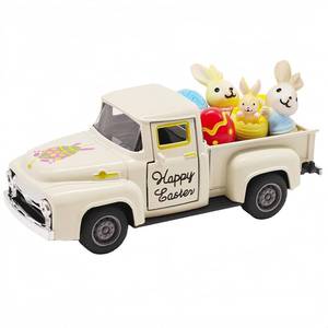 lot 16416 image: YimiBloss Easter Truck Decorations Set - Vintage Farmhouse Metal Truck with 3 Easter Eggs and 3 Resin Bunny Figurines, Spring Farm Pickup Decor for Table Tiered Tray Home Kitchen Office Gifts
