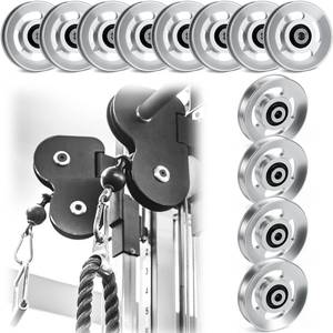 lot 16421 image: Soulchen 8 Pcs 46  810 Pcs Aluminum Pulleys for Cable Machine, 90mm AluminumNylon Alloy Bearing Gym Pulley Wheel for Home Gym Equipment Exercise Pulldown Attachments (Aluminium,Sliver)