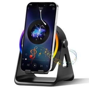 lot 16425 image: Cawinii Wireless Induction Bluetooth Speaker, 4-in-1 with 360° Rotating Phone Holder and RGB Ambient Light, High-Definition Surround Sound (Black)
