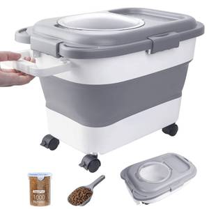 lot 19876 image: DDMOMMY 15-23 Lbs Dog Food Storage Container, Collapsible Dog Food Container with Airtight Lid, Wheels, Handle, Large Cat Food Storage Container with Scoop, Dog Bowl for Dog Cat