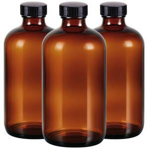 lot 19881 image: 3 Pack,16 OZ Amber Glass Bottles Boston Round Sample Refillable Bottles with Black Caps, Perfect Glass Containers for kombucha, Secondary Fermentation,Storing condiment,Homemade Essential Oils