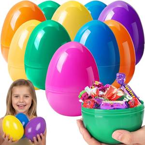 lot 19884 image: 12 Pcs Large Easter Eggs Fillable, 6 Inch Colorful Jumbo Plastic Empty Egg Stand Upright for Easter Eggs Hunt Basket Stuffers Fillers Filling Treats Party Favor Classroom Prizes Supplies (Pure-12Pcs)