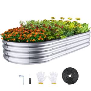 lot 19887 image: Winpull Raised Garden Bed Kit, 6x3x1 ft Galvanized Planter Box Outdoor with Safety Edging, Large Metal Raised Beds for Gardening Vegetables Flower Herb (Silver)