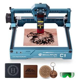 lot 19904 image: SCULPFUN C1 Mini Laser Engraver, 3W Portable Laser Engraving Machine with 0.04mm Ultra Fine Spot, Work for DIY Beginners,Plywood,Leather,Kraft Paper,Slate, Engraving Area 150  130mm