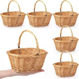 lot 19907 image: Barydat Small Wicker Basket with Handle Flower Girl Baskets Oval Willow Woven Braided Gift Basket for Weddings Picnic Baby Shower Home Garden Decor(6 Pcs,Khaki,9 x 7 x 4)