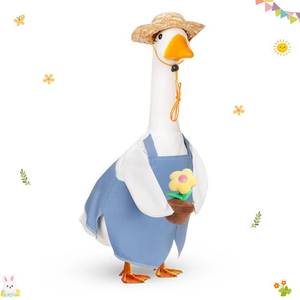lot 20223 image: FuWeave Spring Porch Goose Outfit for 17 Blue Overalls Lawn Goose Costume Clothes for Outdoor Patio Yard Lawn Art Decoration
