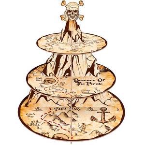 lot 20225 image: Fjoron Pirate Cupcake Stand 3-Tier Treasure Map Cupcake Tower for Pirate Birthday Party Supplies and Decorations