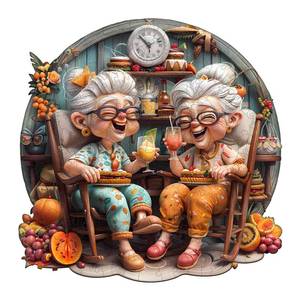 lot 20228 image: Jigfoxy Wooden Puzzle for Adults, Happy Grandmas Jigsaw Puzzles for Adult, Unique Animal Shape Wood Cut Puzzles, Christmas Thanksgiving Gifts for Friends Family (M-11.4  11.4in-200pcs)