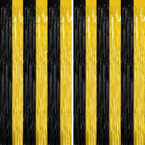lot 20234 image: 2 Pack Graduation Backdrop, 3.28 FT x 7.05 FT Black and Gold Foil Fringe Curtains, Metallic Foil Curtain Graduation Backdrop, Grad Party Supplies Black and Gold Party Decorations Class of 2026