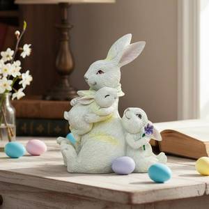 lot 20242 image: SafeSir Resin Bunny Figurine, 4.5in Adorable Mom and Baby Bunnies Decor, Family Unity Easter Table Decorations, Spring Home Decor, Rabbit Ornaments for Easter Gifts(Mom and Baby)