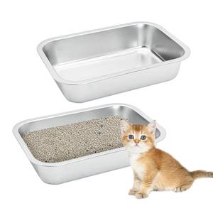 lot 20248 image: Fhiny 2 PCS Stainless Steel Kitten Litter Box, Small Size Low Entry Metal Cat Open Litter Pan Potty Kitten Training Toilet Odor Control Smooth Surface(M12.6 x 8.7 x 2.8 in)