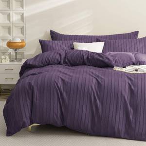lot 20255 image: JELLYMONI Duvet Cover Twin Size Purple - 3PCS Boho Striped Duvet Cover Set Polyester Tufted Bohemian Textured Comforter Cover 68�90in with Corner Ties & Zipper and 2 Pillowcases for Kids