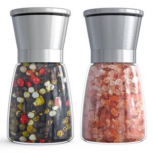 lot 20263 image: Ebaco Salt and Pepper Grinder Set - Refillable Grinder Adjustable Coarseness of Pepper Salt Spice Stainless Steel Mills Glass 6oz��2 Pack��