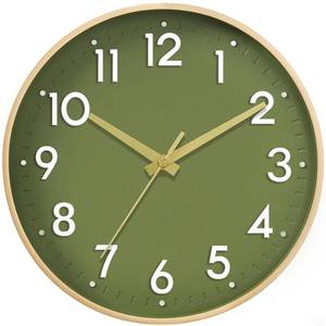 lot 20264 image: Mosewa Wall Clock 10 Inch, Battery Operated Silent Non-Ticking Modern Analog Clock Decorative for Kitchen, Bedroom, Office(Olive Green and Gold)