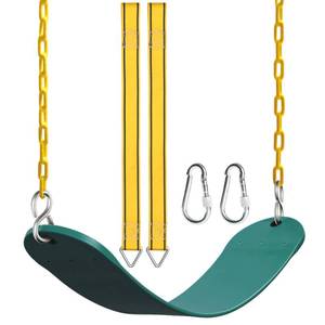 lot 20265 image: PACEARTH Swing Seat Support 660lb with 68.9 inch Anti-Rust Chains Plastic Coated 23.6 inch Tree Hanging Straps and Locking Buckles Outdoor Playground Tree Swing-Green