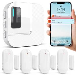 lot 20303 image: Door Chime,Sanjie WiFi Door Sensor Open Chime When Entering for BusinessHomeStoreOffice Alert Your Phone,Alarms for Kids Safety,500 FT Range,20 Ringtones ,4 Sensors 1 Receiver