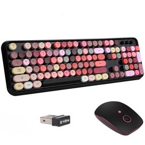lot 20311 image: Ubxxziy Wireless Keyboard and Mouse  Cute Colorful Keyboard and Mouse with 2.4GHz Cordless Retro Typewriter Keyboard  Auto-Sleep  USB Receiver for Windows PCLaptop - Black Colorful