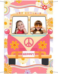 lot 20324 image: Hippie Photo Booth Props, Hippie Bus Prop Groovy Bus Photo Booth for 60S 70S Party, Hippie Party Decorations, Daisy Bus Photo Prop Two Groovy Birthday Decor, Groovy Photo Booth Frame - 59 � 39.4 in
