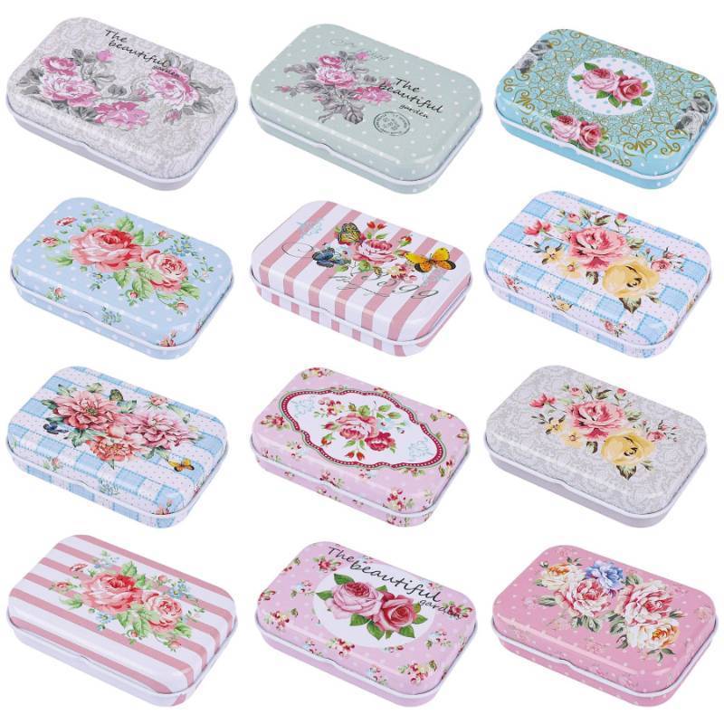lot 33278 image: Framendino, 6 Pack Small Rectangular Flower Tin, Trinket Jewelry Organizer, Tinplate Storage Case - Retail $12