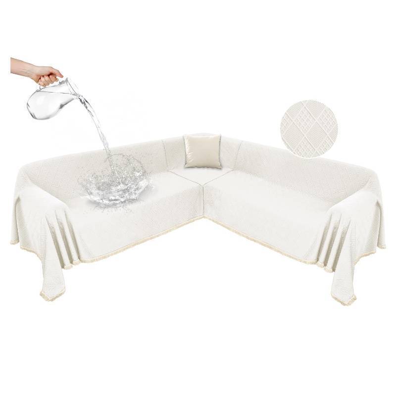 lot 50699 image: HYZOTEX Waterproof Sectional Couch Covers Sectional Sofa Cover L Shaped Corner Sofa Slipcovers Blanket for Dogs Pets Washable Jacquard Quilted L Shape Furniture Protector (75x276 in, Cream White) - Retail $144