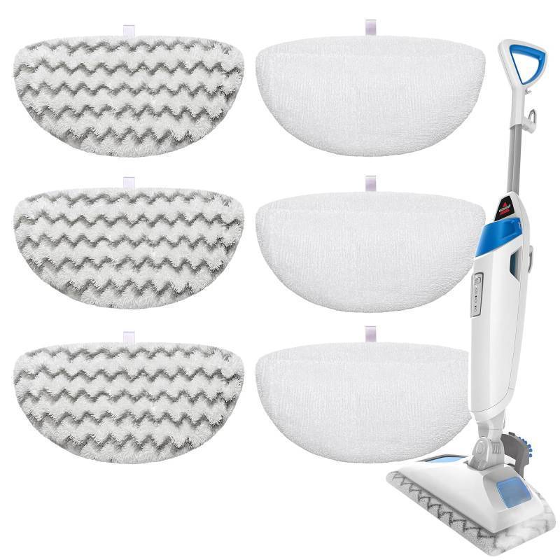 lot 58656 image: S2U 6-Pack Bissell Steam Mop Pads, Perfect Fit for Bissell Powerfresh Steam Mop Pads 19401806, Thick & Washable Steam Mop Replacement Pads for Weekly TileVinyl Concrete Large Home Garage Cleaning - Retail $13
