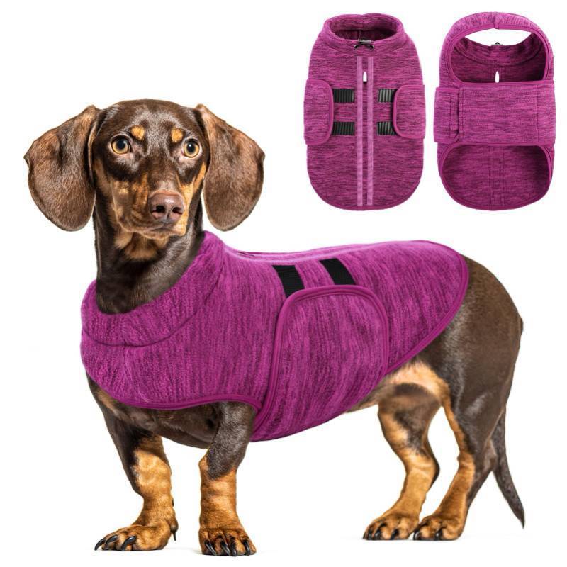 lot 58676 image: Queenmore Small Dog Sweaters, Soft Fleece Vest Pullover Dog Jacket with Leash Hole, Warm Winter Dogs Clothes Cold Weather Doggy Dachshund Sweater for Small Dogs Cats Boy or Girl (Cationic Berry, XS) - Retail $24