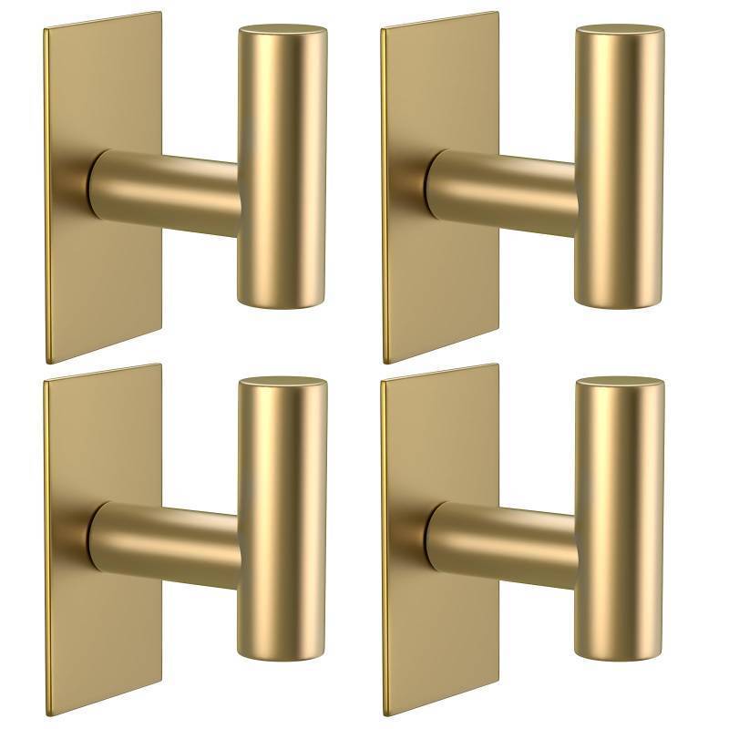lot 41404 image: VAEHOLD Wall Towel Hooks, Heavy Duty Sticky Holder Waterproof Towel Hooks for Hanging Coat, Clothes, Closet Hook Wall Mount for Kitchen (Gold, 4 Pack) - Retail $19