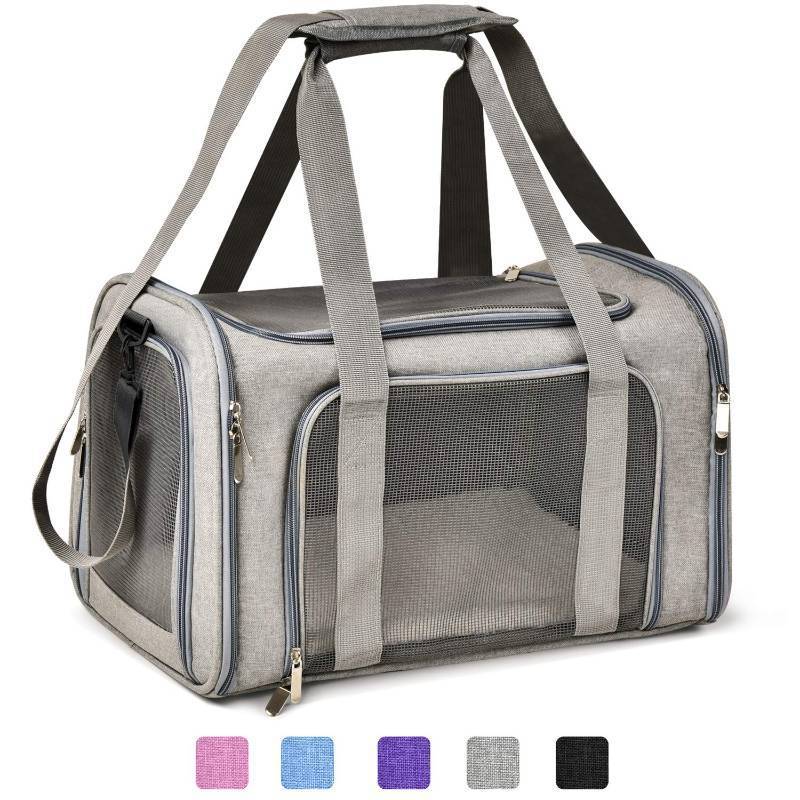 lot 41440 image: Henkelion Cat Carriers Dog Carrier Pet Carrier For Small  Medium Cats Dogs Puppies (Up To 15lbs), TSA Airline Approved Small Dog Carrier Soft Sided, Collapsible Waterproof Travel Puppy Carrier - Grey - Retail $22