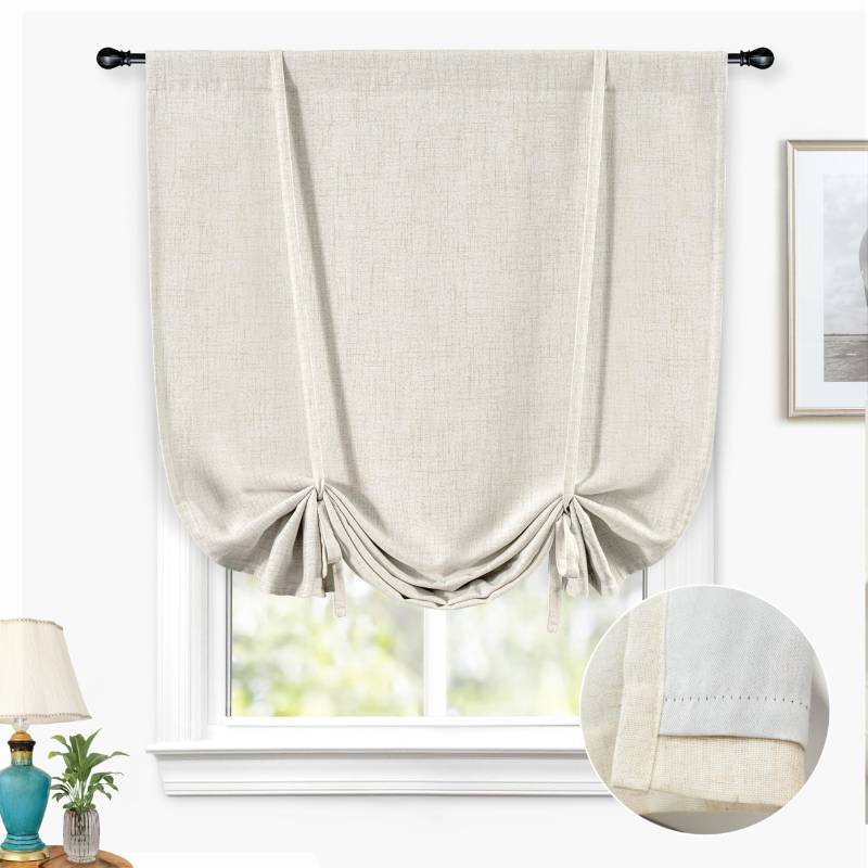 lot 61501 image: DriftAway Double Layer Linen Blackout Tie Up Curtains Thermal Insulated Fully Lined Balloon Roman Shade Bathroom Window Adjustable Rod Pocket for Small Window 39 Inch by 55 Inch Light Linen - Retail $30