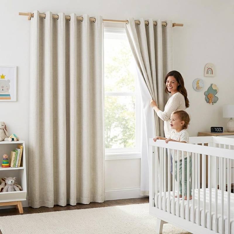 lot 61515 image: NICETOWN Natural 100% Blackout Linen Curtains 84 inch Long Burg for Living Room, 2 Panels, 52 Wide, Farmhouse Thick Completely Blackout Window Treatment Thermal Insulated Warm Drapes for Winter - Retail $28