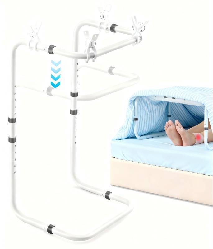 lot 7760 image: Adjustable Blanket Lifter for Feet with 4 Clips Bed Cradle to Keep Blanket Off Your Legs, Universal Blanket Lifters for Foot of Bed, Height Adjustable Blanket Support Frame for Comfort & Recovery - Retail $40