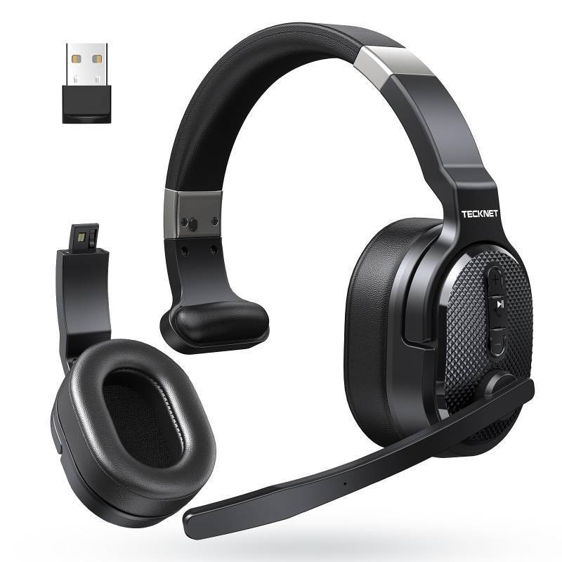 lot 44831 image: TECKNET Bluetooth Trucker Headset, Single and Dual Ear Wireless Headset with Mic for Work Noise Cancelling, 50Hrs 3 EQ Music Modes Trucker Bluetooth Headphones for PC, Drivers, Office, Call Center - Retail $45