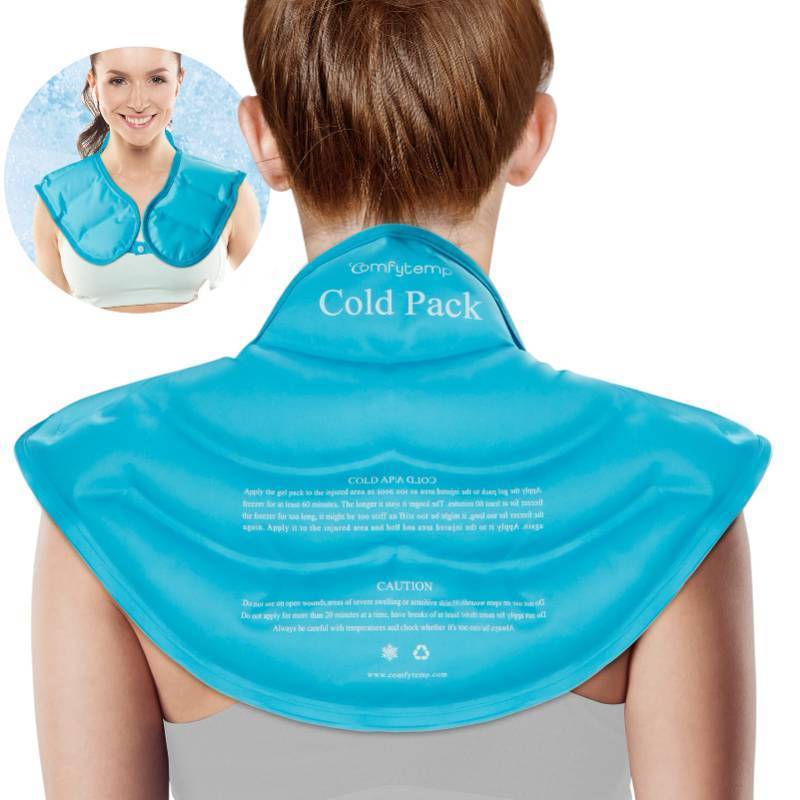 lot 44846 image: Comfytemp Ice Pack for Neck Shoulders Pain Relief, Resuable Large Gel Shoulder Cooling Wrap for Upper Back, Cold Compress Therapy for Cervical Injuries, Recovery Items for Men Women (Small, Sky Blue) - Retail $26